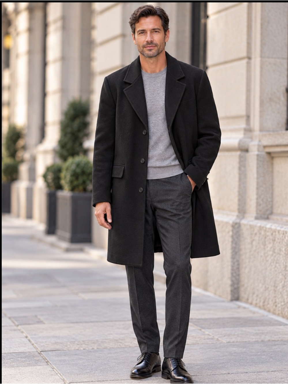 Andrew Marc New York Black Long
Overcoat Notched Lapel XL